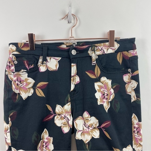 7‎ For All Mankind Skinny Black Floral Print Jeans Mid-Rise Size 29 - Picture 2 of 14